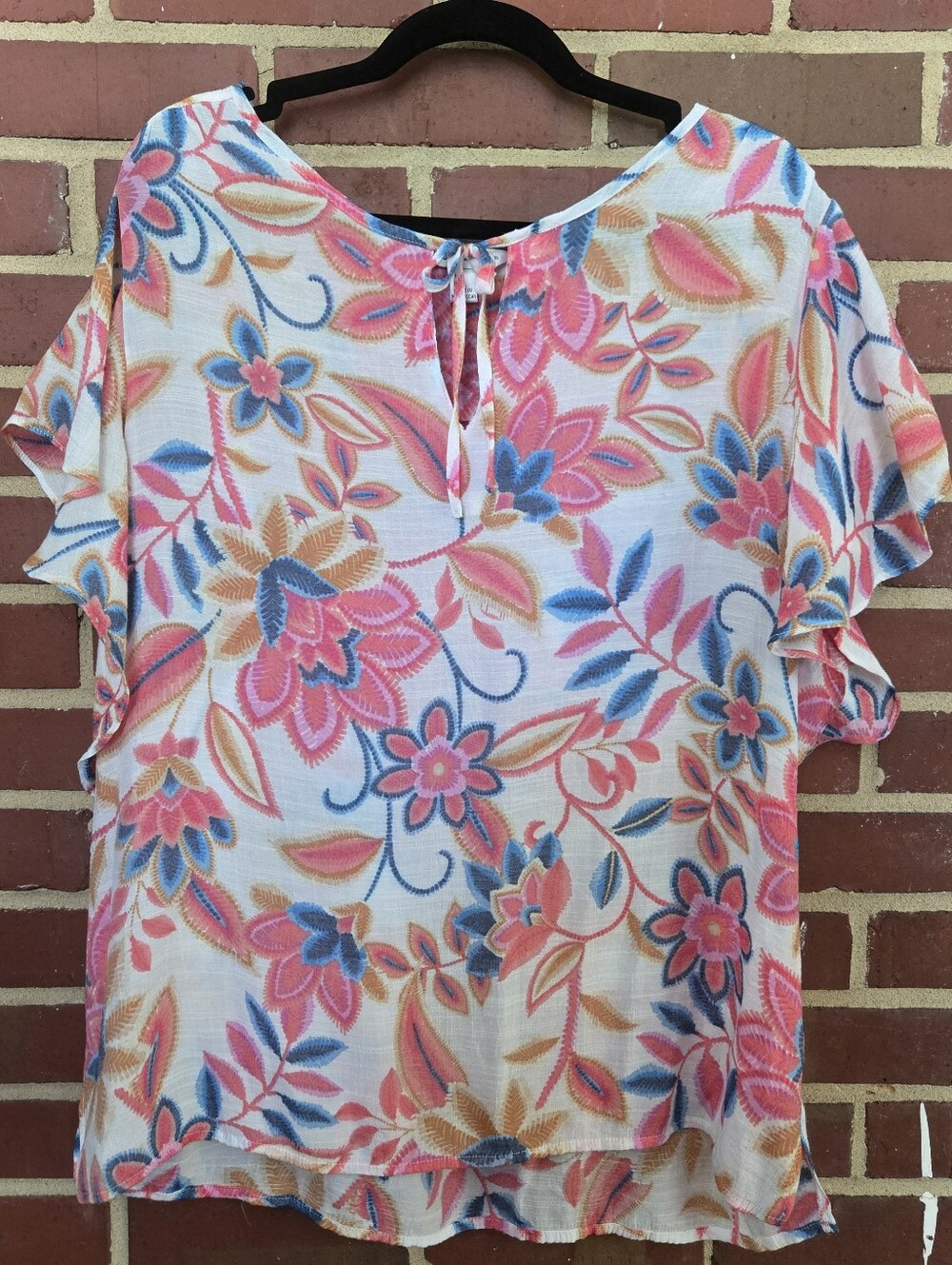 Counterparts XL Floral Flutter Sleeve Blouse Boho Cottagecore Lightweight Rayon - Picture 2 of 5